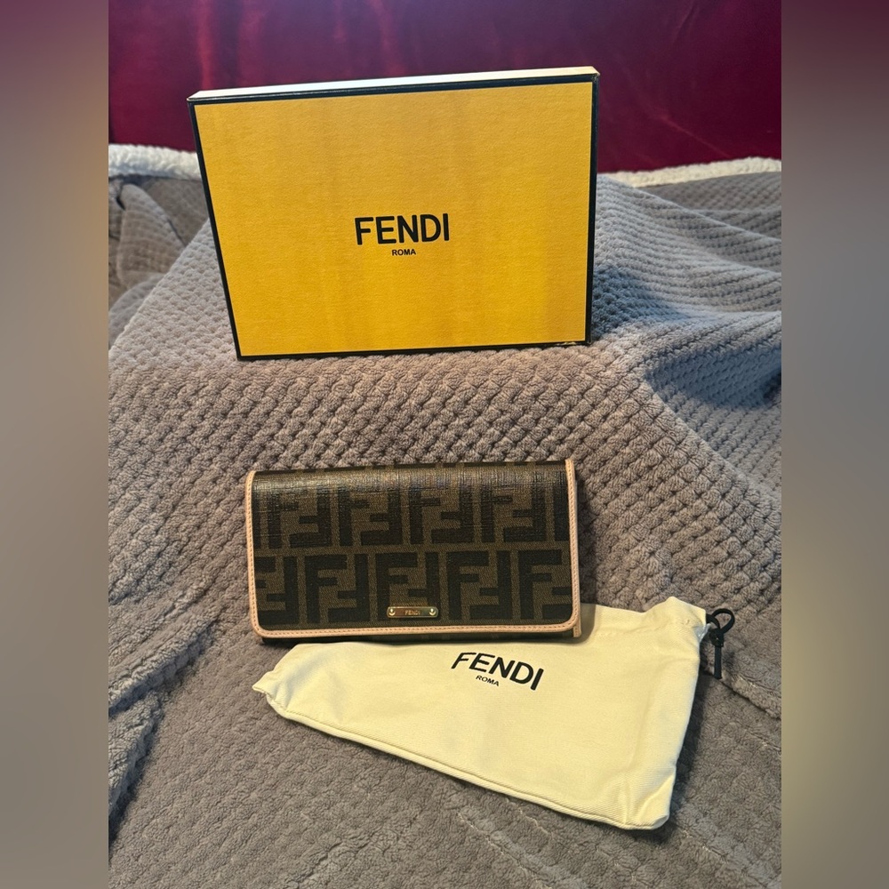 Fendi Monogram Canvas Long Wallet soft pink leather trim - box & dust bag incl.